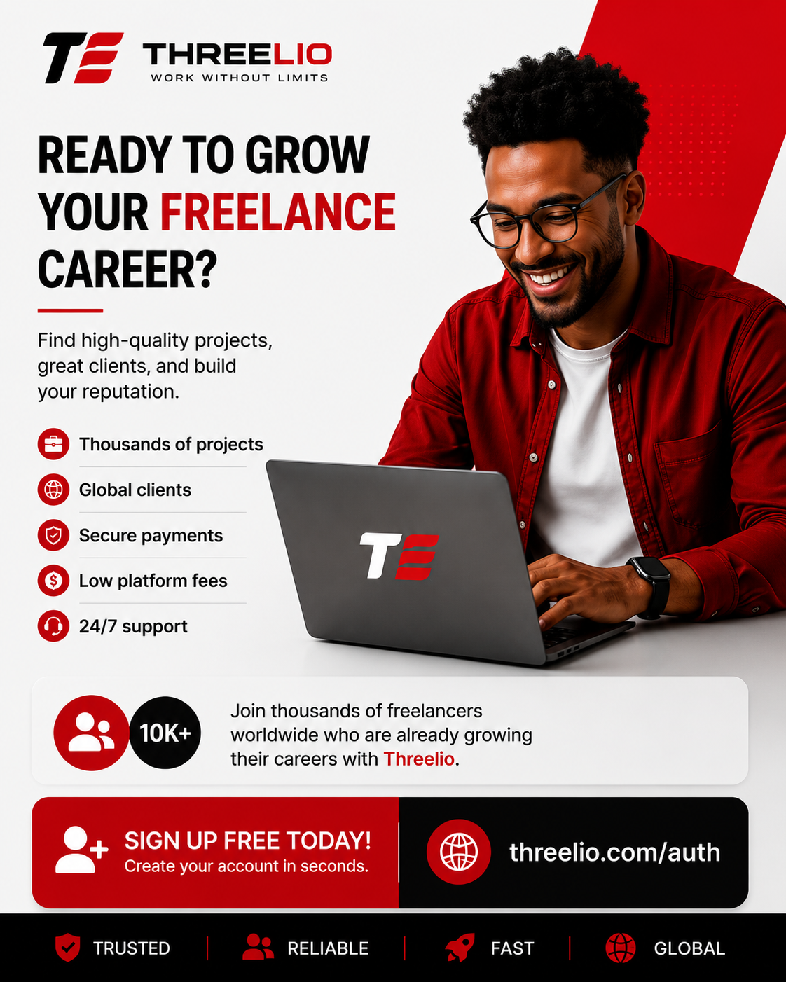 Join Threelio — Sign up free and start hiring or freelancing today.